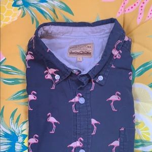 Flamingo print short sleeve button down shirt